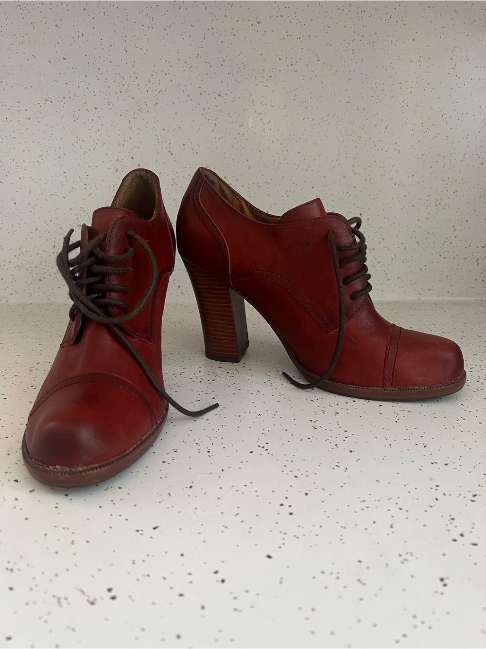 Kork-Ease Red Leather Lace-Up Heel Oxfords